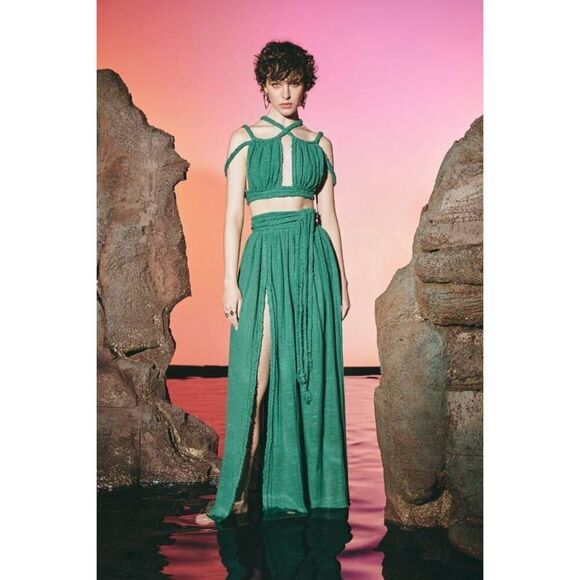 LACE The Label Green Kaftan Crop Top and Skirt SET NWT$690 - Picture 1 of 2